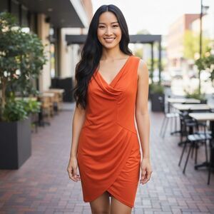 Venus Burnt Orange Cowl Neck Tulip Dress SZ 4
